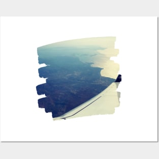 Plane window view Photography design with blue sky and ocean sea adventure lovers Posters and Art